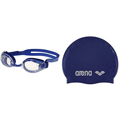 ARENA Zoox-Fit, Occhialini Unisex Adulto, Blu (Blue/Clear/Blue), Taglia Unica & Classic Silicone, Cuffia Unisex Adulto, Blu (Denim/Silver), Taglia Unica
