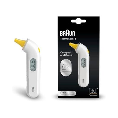 Braun ThermoScan 3 Ear thermometer - Fast 1 second measurement - Audio fever indicator - Digital Display - Baby and infant friendly - 1 Brand among doctors(1) - IRT3030