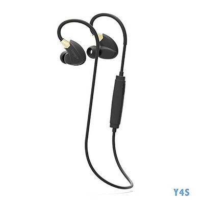 conecto sc1412 Y4 Bluetooth Auriculares by cannice – En Ear | inalámbrico 4.1 Auriculares Deportivos estéreo con Gancho de Oreja, Alcance de 10 m, Ultra Ligero, Impermeable, Color Negro/Oro