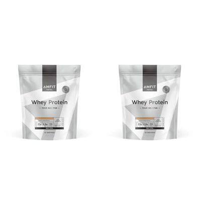 Amazon Brand - Amfit Nutrition Whey Protein Powder, Salted Caramel Flavour, 33 Servings, 1 kg (Pack of 2)
