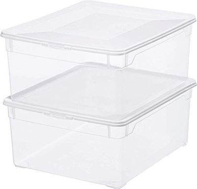 Rotho Clear Set Di 2 Scatole Con Coperchio, Plastica (Pp) Senza Bpa, Trasparente, 2 X 18L (40.0 X 33.5 X 17.0 Cm)