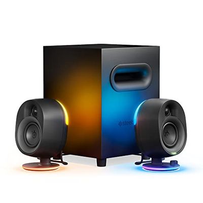 SteelSeries Arena 7-2.1-gamingluidsprekers, 2-weg luidsprekerontwerp, Krachtige bas, subwoofer, Reactieve RGB-verlichting - USB, Aux, optisch, bedraad - Bluetooth - PC, Playstation, mobiel, Mac,zwart