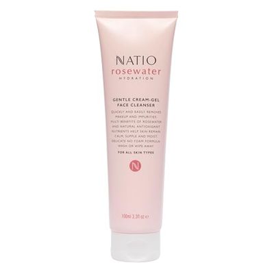 Natio Australia Rosewater Hydration Gentle Cream-Gel Face Cleanser, 100 ml - Facial Cleanser with Rosewater - Travel Size Face Wash for All Skin Types