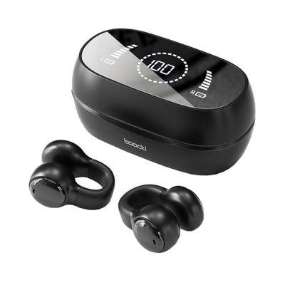 TOOCKI Écouteurs Bluetooth 5.3 avec Affichage Digital Boîtier Charge Autonomie 5h Haut-Parleurs 13mm Système Pince Oreille Non Intrusif Commandes Digitales Intégrées