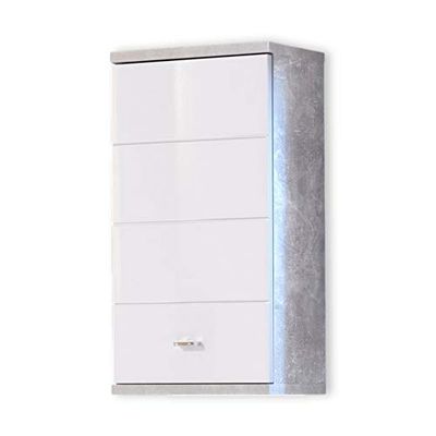 Stella Trading POOL Armoire suspendue de salle de bain en look béton, blanc - armoire de salle de bain moderne avec beaucoup d'espace de rangement - 38 x 71 x 23 cm