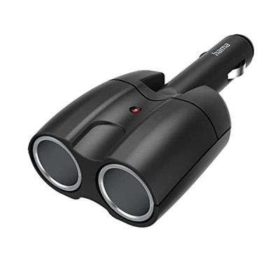 Hama Cigarette Lighter Splitter, Dual Socket (12V cigarette lighter socket, 2-way, 12V dual plug, dual cigarette lighter, adjustable 180° joint plug, car accessory, vehicle power splitter) black