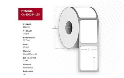 Rullar för vägbeskrivning varumärke Capture modell Label 102x38mm, Core 25.