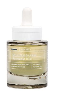 KORRES Black Pin Sérum de nuit revigorant pour peaux matures pour le visage, lisse et raffermissant la peau, testé dermatologiquement et végétalien, 30 ml