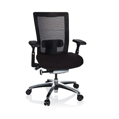 hjh OFFICE Nova Pro 657651 Professionele bureaustoel van stof, zwart, ergonomisch met netrug, zonder hoofdsteun