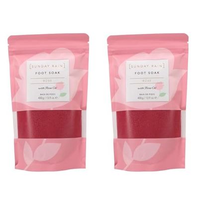 Sunday Rain Rose Foot Soak, for Foot Bath Spa, Relaxing and Luxurious, for Tired Achy Feet, Vegan and Cruelty-Free, 400g (Pack of 2)