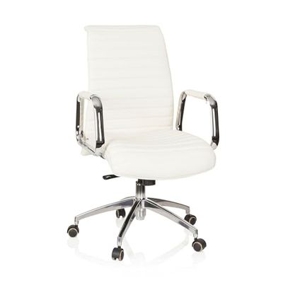 hjh OFFICE 600912 managersstoel ASPERA 10 leer wit/chroom hoogwaardige bureaustoel, middelhoge rugleuning