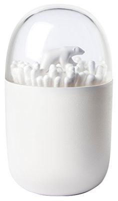 QUALY - Contenitore per bastoncini di cotone, in plastica, bianco, 70 x 70 x 114 mm