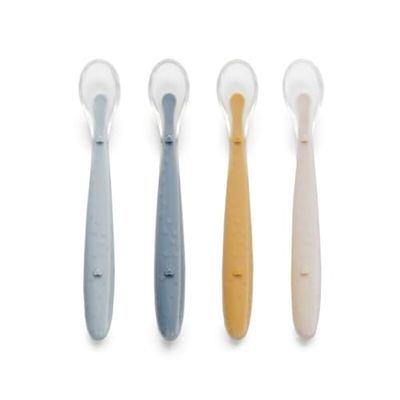 Jané Spenningslepel, 4 stuks, siliconen lepels voor kinderen, lange handgreep en zachte punt, BPA-vrij, vaatwasmachinebestendig, kleur tropic
