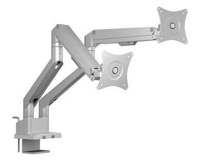 ICY BOX Monitorsteun voor 2 monitoren (van 17" tot 32"), in hoogte verstelbaar, compatibel met VESA (75x75, 100x100), eenvoudige kabelbeheer, aluminium/staal, IB-MS524-T