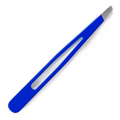 Refine Professional Italian Slant Tip Tweezers, Blue, 3.75"