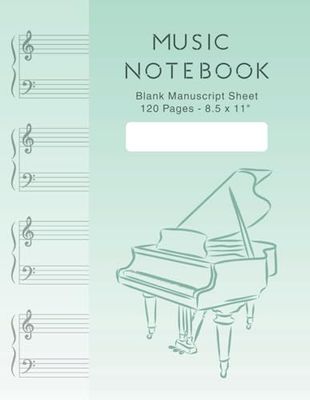Elegant Piano Music Sheet Notebook: 120 Pages of Blank Manuscript Paper for Composition & Lyrics | Light Green Gradient: 8.5 x 11 Inch Grand Staff ... | Perfect for Beginners & Composers