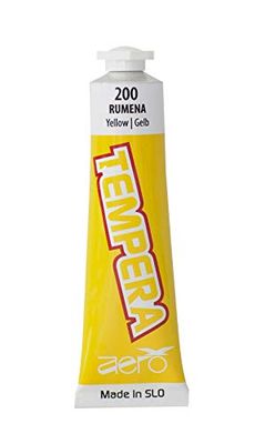 AERO Tempera Couleurs simples, jaunes, 12 tubes de 7,5 ml, non toxiques, vives et intenses, très pigmentées, peignables à l'eau, adaptées à de nombreuses techniques de peinture