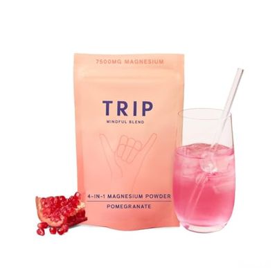 TRIP 4-in-1 Magnesium Powder with L-Theanine & Lion’s Mane, Delicious Pomegranate Orange Blossom Flavour, Sugar Free, 7500MG Magnesium per Pack, 1 Pack - 30 Drink Mix Servings