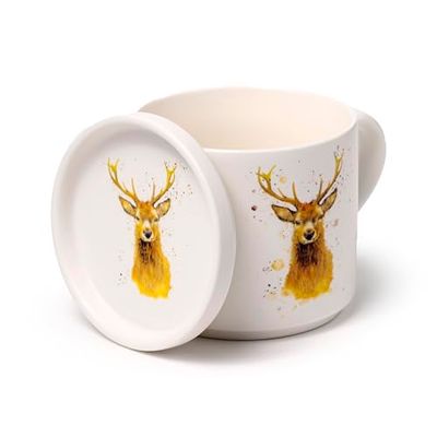Puckator Jan Pashley Stag Porcelain Mug & Coaster Lid Set - Funny Home Accessories - Cute Gifts for Girlfriend - Large Mugs for Men Women Hot Drinks Cute Cups Presents - Secret Santa Gift Cup Set