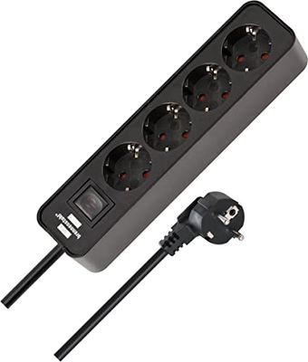 Brennenstuhl Extensão de tomadas coloridas com 4 tomadas de energia (cabo de 1,5 m, com interruptor) cor preta