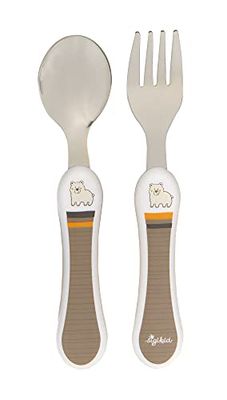 SIGIKID 25188 Kinderbestek HoniBoniBear voor meisjes en jongens, bestekset vork en lepel aanbevolen vanaf de geboorte, taupe/wit