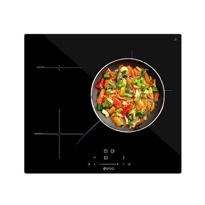 EVVO Plaque à induction 3 feux de cuisson, puissance maximale 7 200 W, verrouillage enfant, 9 niveaux de puissance, diamètre maximum 30 cm, contrôle tactile, arrêt automatique, indicateur de chaleur