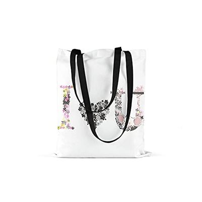 Bonamaison Printed Tote Bag, Reusable Grocery Bag, Shopping Bag, Machine Washable, Foldable, Canvas Cloth Bag with Black Handles, Size: 48x55 cm