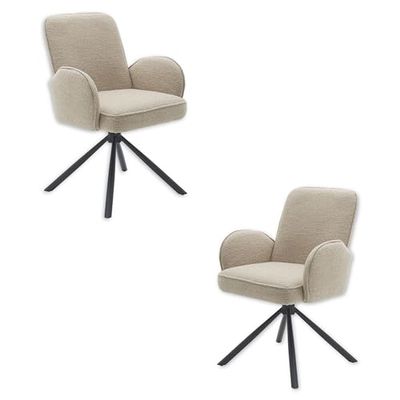 Stella Trading Malia Lot de 2 chaises, Structure en métal Noir, Beiges, Confortables pour Salle à Manger et Salon, 58 x 86 x 63 cm