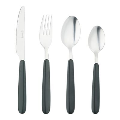 Grunwerg Couverts de bistro, ensemble de 24 pièces, acier inoxydable 18/0, manche arrondi, noir