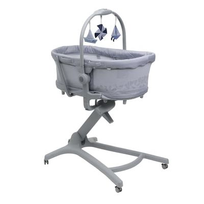Chicco Baby Hug Pro 5-in-1 Crib Including a Crib, Bassinet, Recliner highchair or First Chair for 0-36 Months, Easily Portable, Included Toy bar for Entertainment, Earl Grey