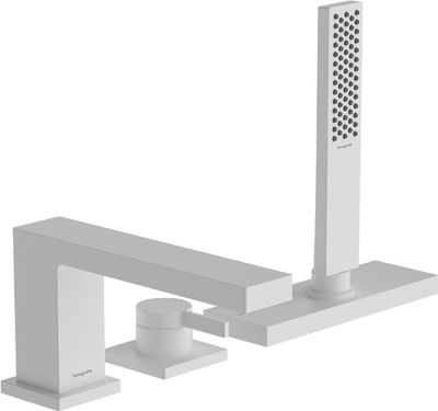 hansgrohe Tecturis E - Rubinetto per Vasca da Bagno A 3 Fori per 2 Utenze, con Guida Del Tubo Flessibile (Sbox), Miscelatore per Il Bordo Della Vasca, Bianco Opaco