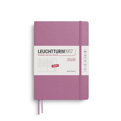 LEUCHTTURM1917 372760 veckoplanerare medium (A5) 2026, Dusty Rose, engelska