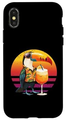 Oiseau toucan rétro avec lunettes de soleil hawaïennes d'été Coque pour iPhone X/XS
