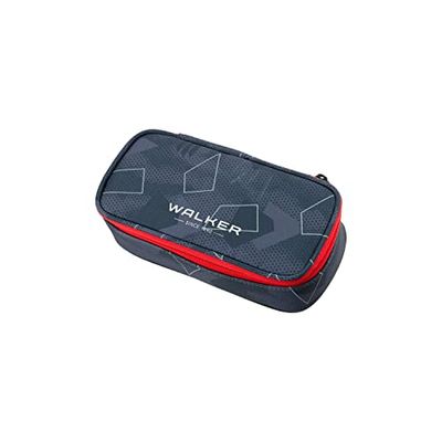 Walker 49113-376 - Etui Grey Polygon, etui met hoofdvak, binnenflap, 20 pennenlussen en ritssluiting, voor school, college en kantoor