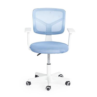 FurnitureR Home Bureau, computerstoel voor jongeren/jongeren, met ademend net, draaibaar, in hoogte verstelbaar, met armleuningen, blauw, metaal, 50 x 53 x 87 cm