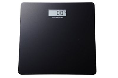 King Home B1407314/A personenweegschaal met LCD-display, maximale draagkracht 150 kg, glazen voet, zwart, 30 x 30 x 1,70 H