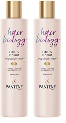Pantene Hair Biology Full & Vibrant Volumising And Repairing Hair Shampoo For Fine, Thinning, Dull, Coloured Hair With Lotus Flower, Omega 9, 250ml (Pack of 2)