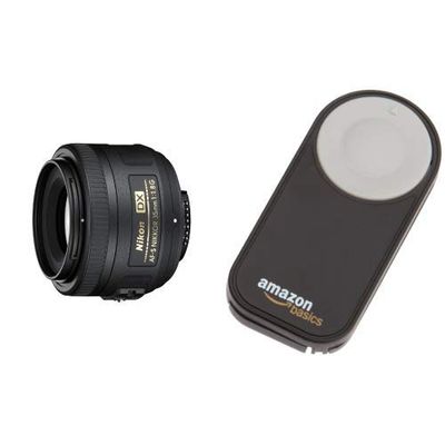 Nikon Obiettivo Nikkor AF-S DX 35 mm f/1.8G, Nero [Nital Card: 4 Anni di Garanzia] + Amazon Basics - Telecomando wireless per fotocamere digitali SRL Nikon P7000, D3000, D40, D40x, D50,