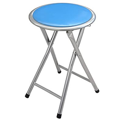 DRW Klapkruk van metaal en gevoerde pvc-zitting met veiligheidssluiting in blauw, 30 x 45 cm