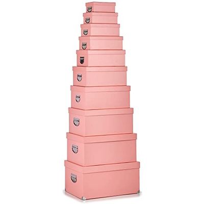 Caja Multiusos Cartón Metal (33 X 23 X 47 Cm) (10 Piezas), Color Rosa