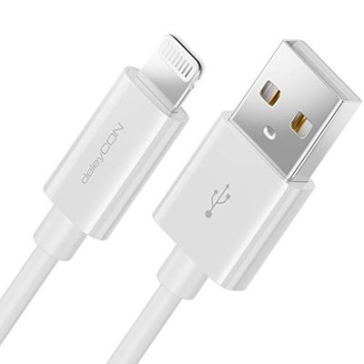 deleyCON 2m Lightning 8 Pin Cavo di Ricarica USB Cavo Dati Certificato MFI per Apple iPhone 14 PRO Max 14 PRO 14 Plus 14 SE 13 PRO Max 13 PRO 13 Mini 12 PRO Max 12 PRO 12 Mini - Bianco