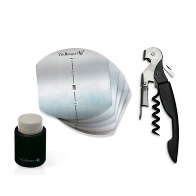 Set sacacorchos con tapón y Bomba, Incluye láminas; Ideal para Abrir Botellas y conservar Vino.