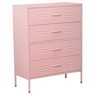 DRW Comoda con 4 cassetti con Prese d'Aria in Metallo in Rosa 80 x 35 x 102 cm, Altezza Gambe: 15,5 cm, estandar