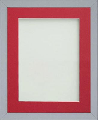 Frame Company Jellybean Range Grey Wooden 9x7 inch Picture Photo Frame with Red Mount for Image 6x4 inch * Choice of Colours & Sizes* Fitted with Perspex