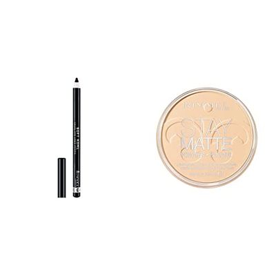 Rimmel London Soft Kohl Smudge-proof Eyeliner Pencil, Jet black, 1.2 g & Stay Matte Pressed Powder, Transparent, 14g