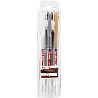 edding 2185 Roller à encre gel - blanc, or, argent (métallisé) - étui de 3 -,7 mm - stylo gel pour écrire, dessiner, pour mandalas, bullet journals - roller gel, stylo roller