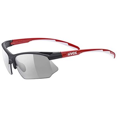 Uvex sportstyle 802 V, occhiali sportivi unisex, fotocromatico, privo di appannamenti, black red/smoke, one size
