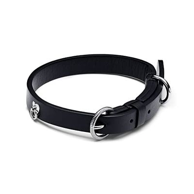 Pandora Moments Haustierhalsband in der Farbe Schwarz aus lederfreiem Stoff mit Herzförmiger Zierniete aus Edelstahl in der Größe M, 28-36cm, 312262C01-M