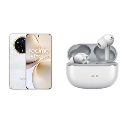 realme 14 Pro+ 5G 8+256GB,Cool Sensitive Color Changing Design, 5260mAh Battery, IP69,White Amazon Version +T200 Lite Grey,No Adapter
