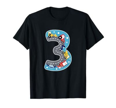 Niños tractor, camión y coche de policía 3er cumpleaños 3 años Camiseta